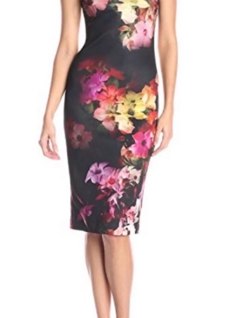 Ted Baker Black Floral Sheath Midi Dress - Picture 3 of 12